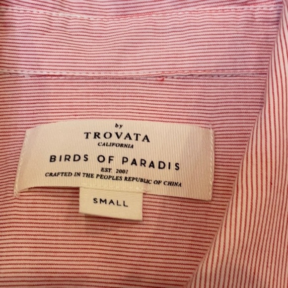 Trovata Birds of Paradis Pinstripe Long Sleeve Shirt Button Front Pink Small - Picture 10 of 10